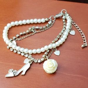 pearl rhinestone beaded rose shoe charm bracelet